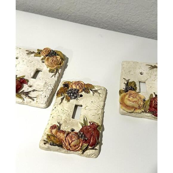 FIGI Vintage Hand Painted Light Switch Cover Set Pomegranate & Floral Design - Picture 4 of 9